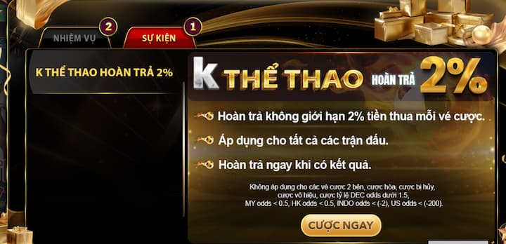Hoàn trả K Thể Thao 2% tại cổng game nổ hũ Hitclub