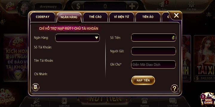 Hướng dẫn 06 cách nạp tiền nổ hũ Sunwin 