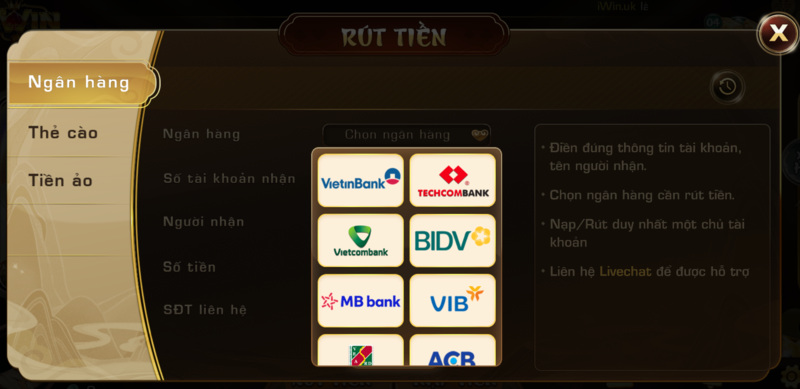 Hình thức Rút tiền nổ hũ Iwin qua ngân hàng 