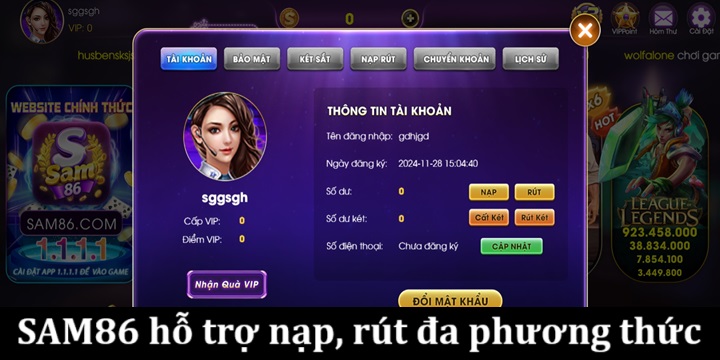 Tải app Sam86 trải nghiệm game bài đổi thẻ