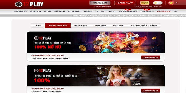 Kho tàng game cược độc nhất vô nhị tại 12 Play