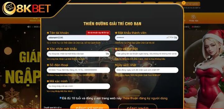 Hướng dẫn đăng ký tài khoản tại 8kbet